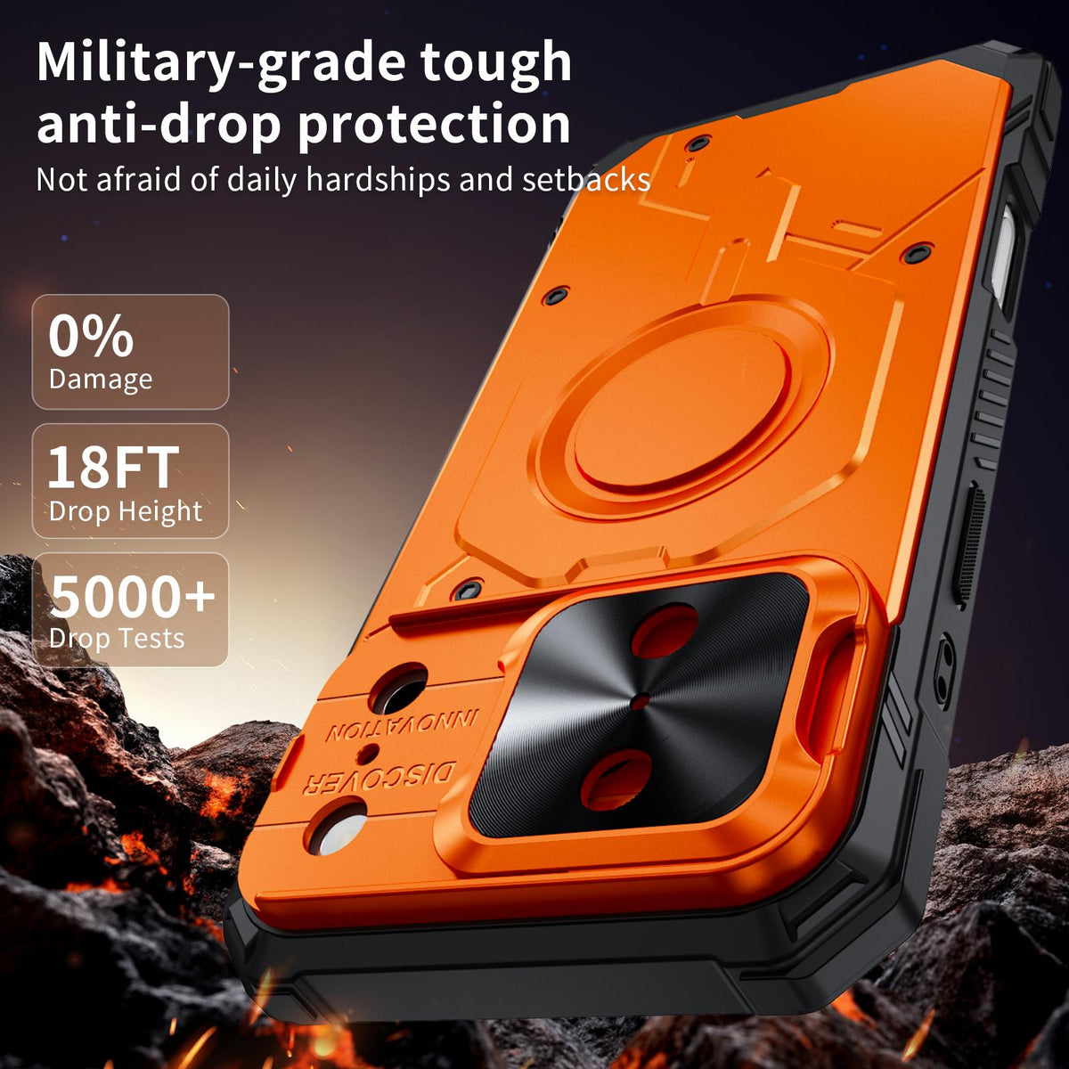 Compatible with iPhone 18 Pro Max Mecha Magnetic Sliding Camshield Phone Case - Orange