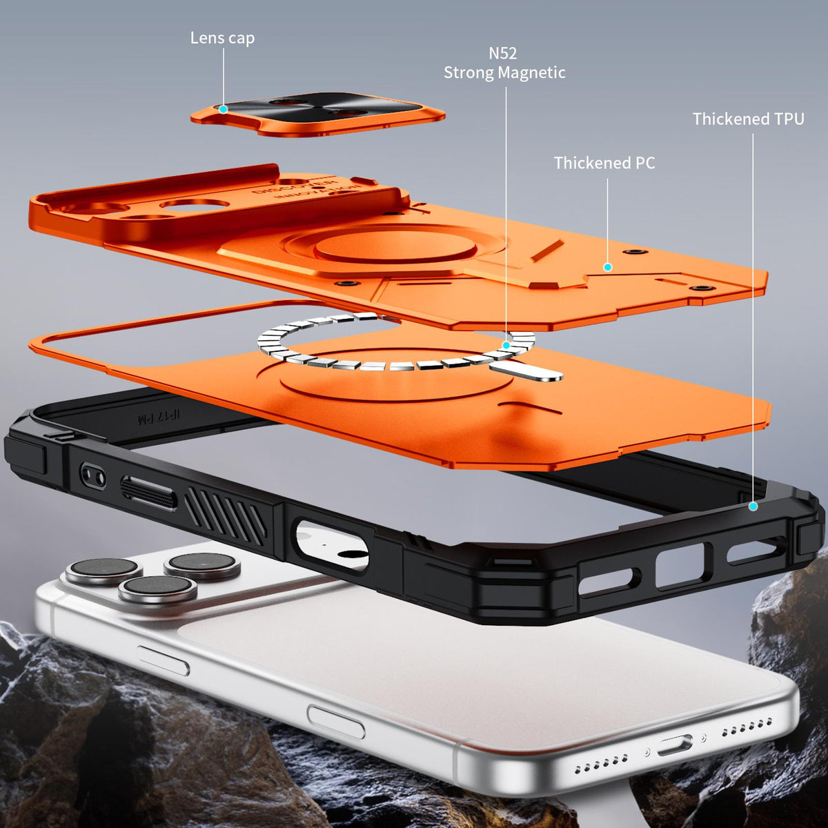 Compatible with iPhone 18 Pro Max Mecha Magnetic Sliding Camshield Phone Case - Orange