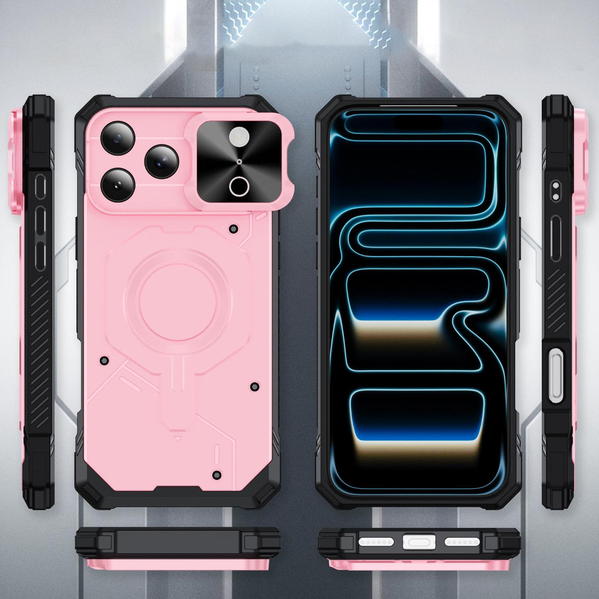 Compatible with iPhone 18 Pro Max Mecha Magnetic Sliding Camshield Phone Case - Pink