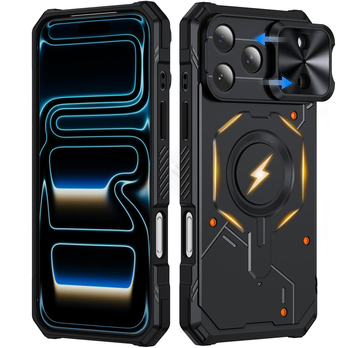 Compatible with iPhone 18 Pro Max Mecha Magnetic Sliding Camshield Phone Case - Black