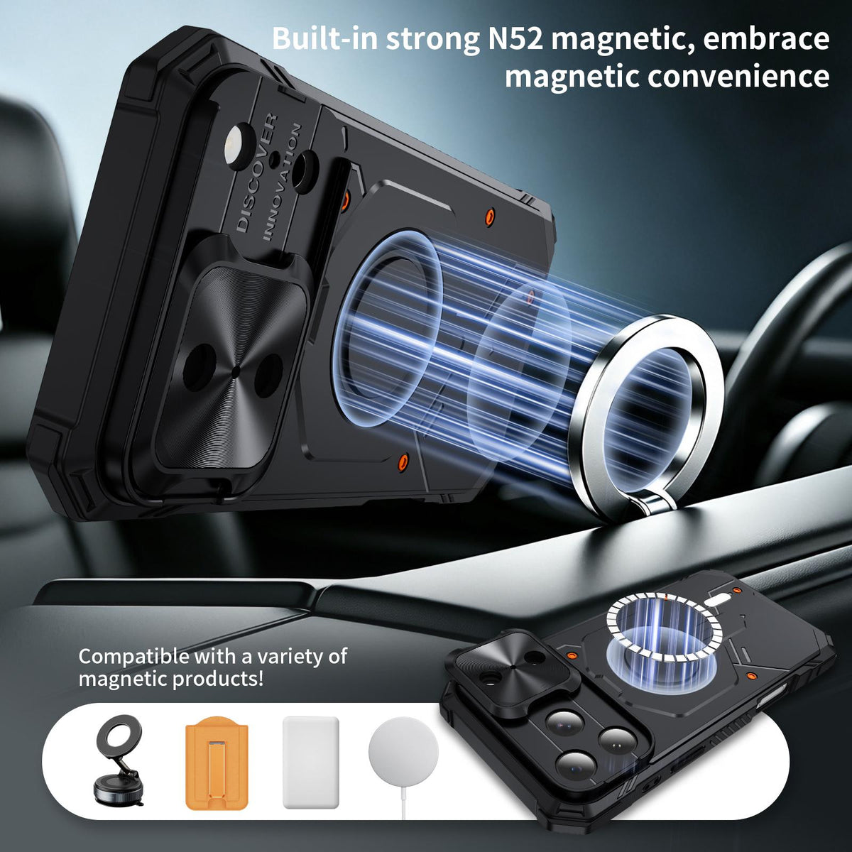 Compatible with iPhone 18 Pro Max Mecha Magnetic Sliding Camshield Phone Case - Black