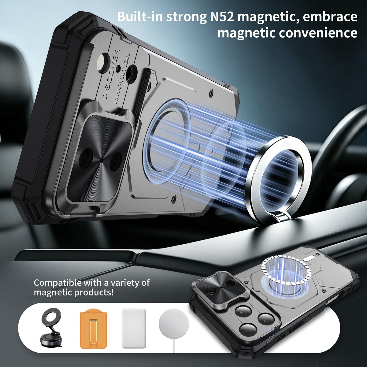 Compatible with iPhone 18 Pro Max Mecha Magnetic Sliding Camshield Phone Case - Grey
