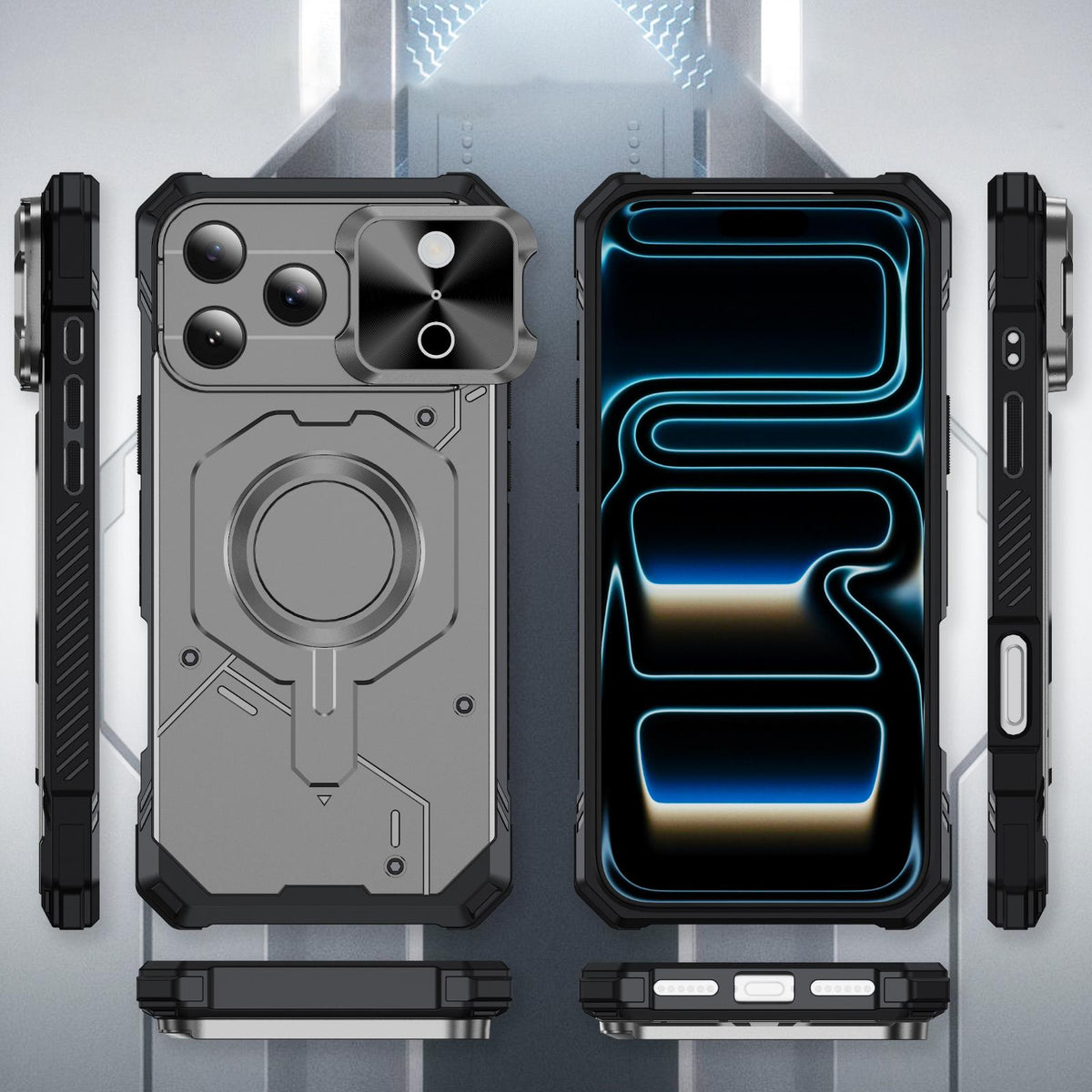 Compatible with iPhone 18 Pro Max Mecha Magnetic Sliding Camshield Phone Case - Grey