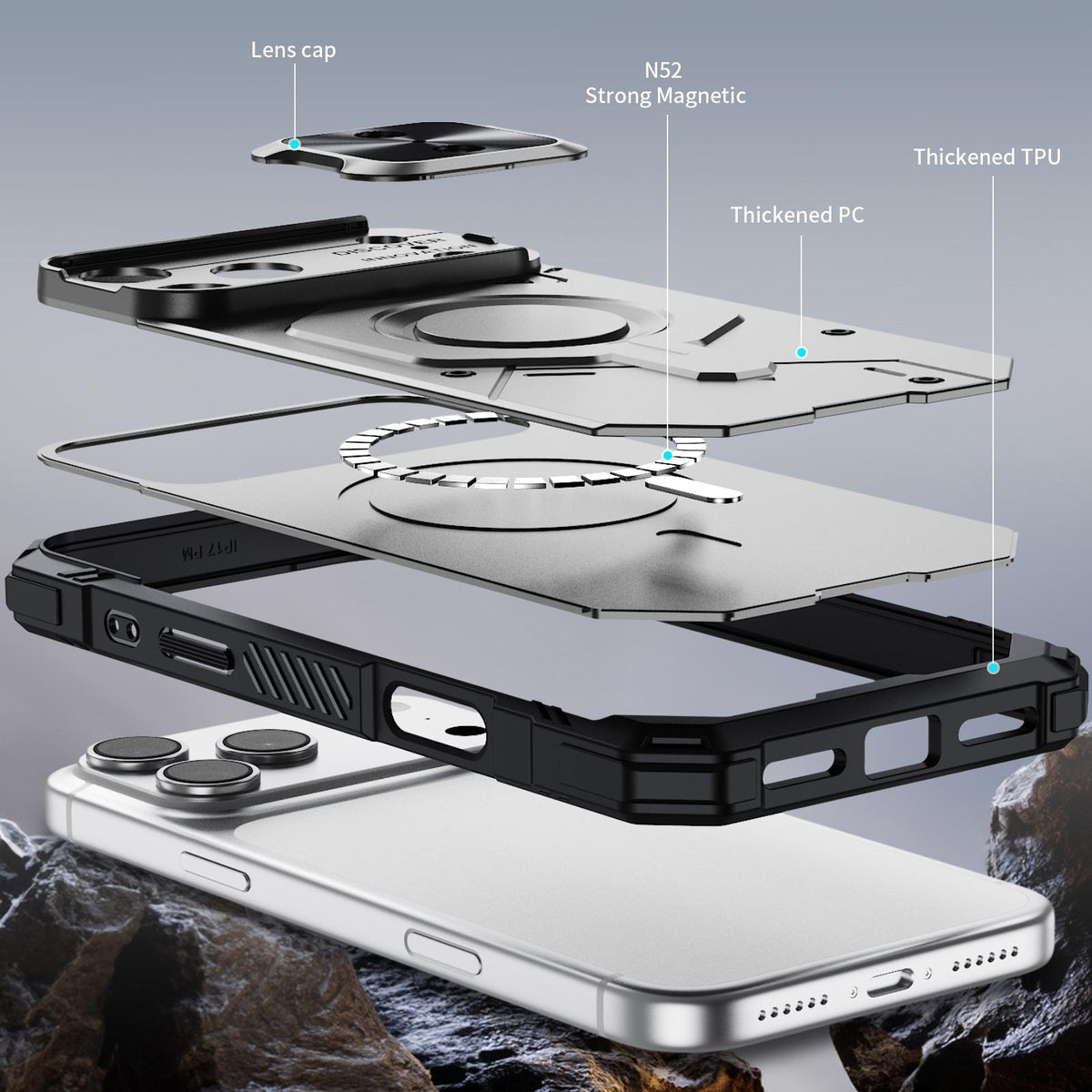 Compatible with iPhone 18 Pro Max Mecha Magnetic Sliding Camshield Phone Case - Grey