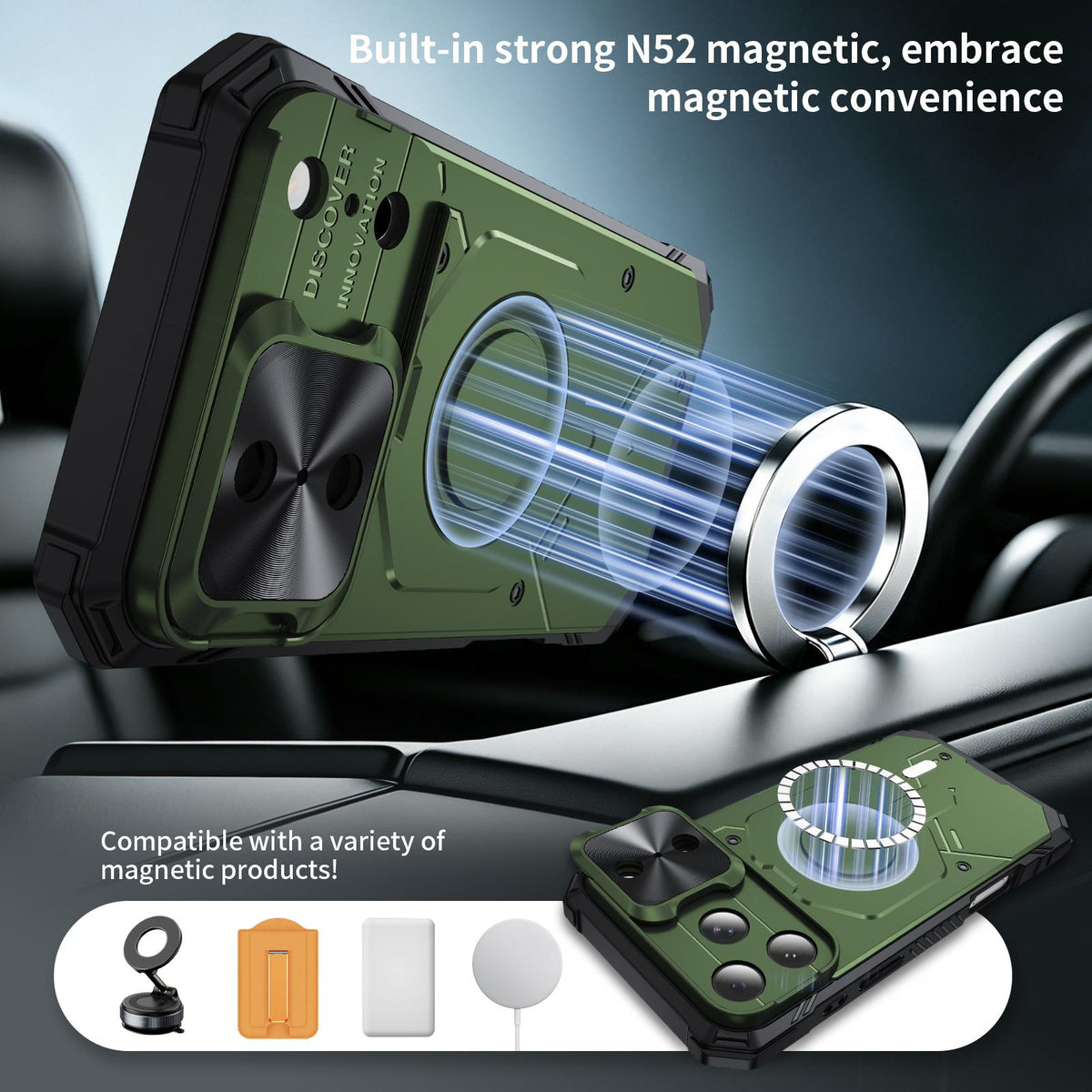 Compatible with iPhone 18 Pro Max Mecha Magnetic Sliding Camshield Phone Case - Army Green