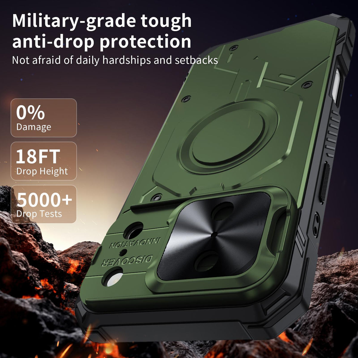 Compatible with iPhone 18 Pro Max Mecha Magnetic Sliding Camshield Phone Case - Army Green