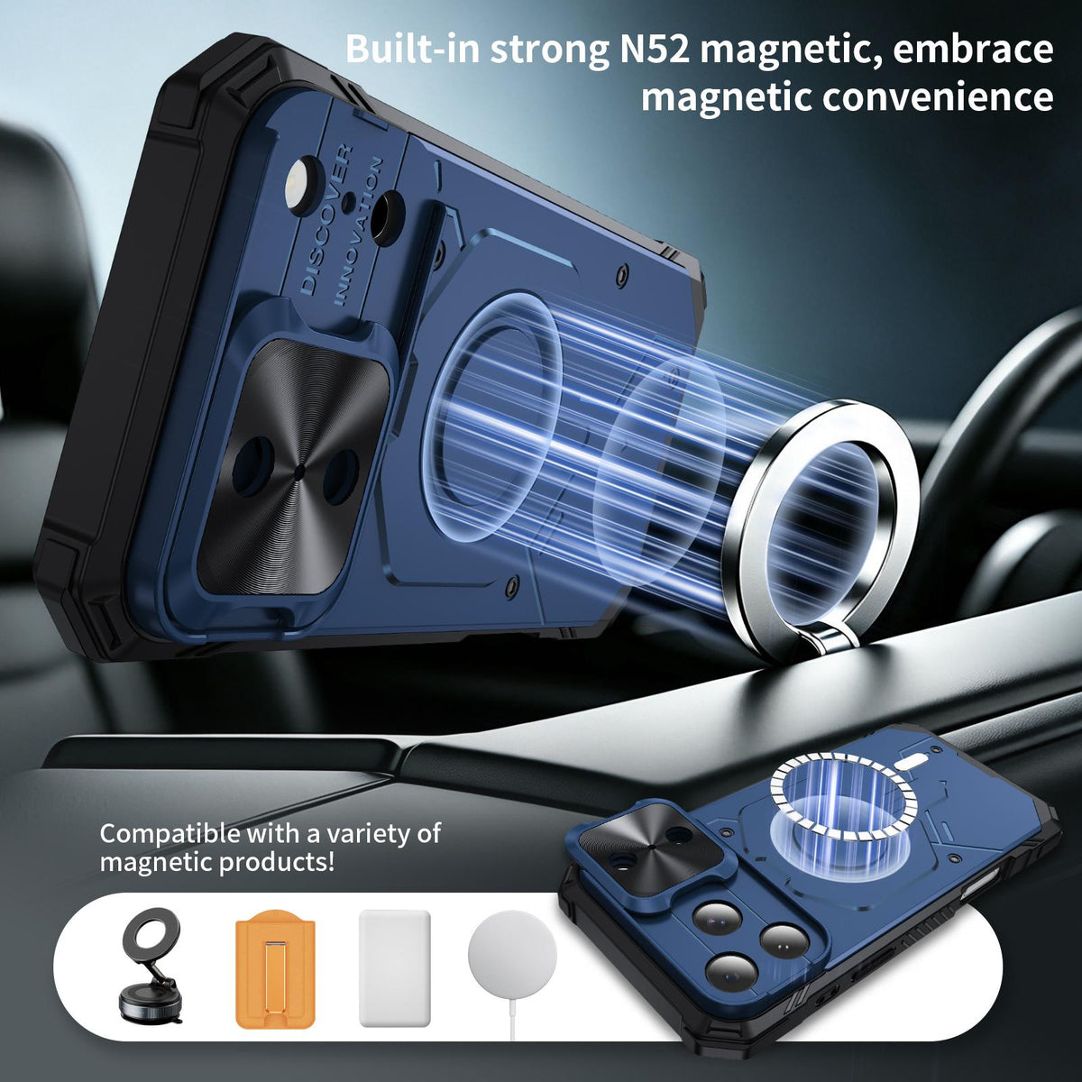 Compatible with iPhone 18 Pro Max Mecha Magnetic Sliding Camshield Phone Case - Blue