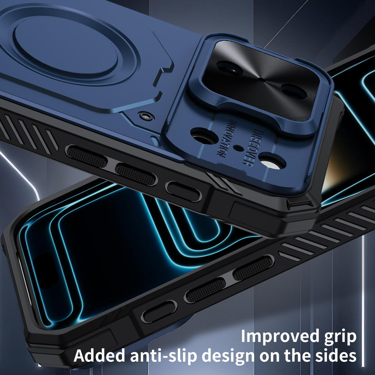 Compatible with iPhone 18 Pro Max Mecha Magnetic Sliding Camshield Phone Case - Blue