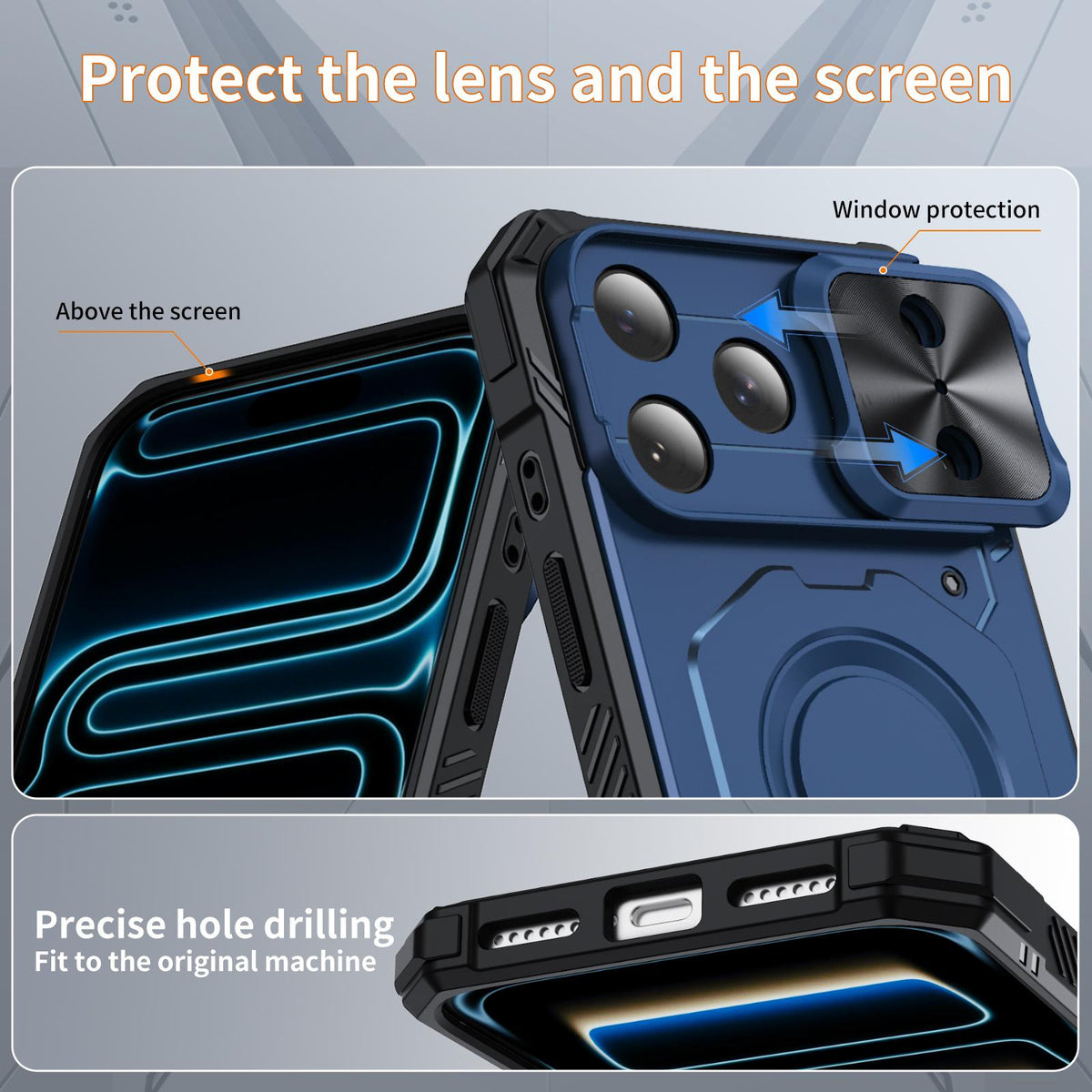 Compatible with iPhone 18 Pro Max Mecha Magnetic Sliding Camshield Phone Case - Blue