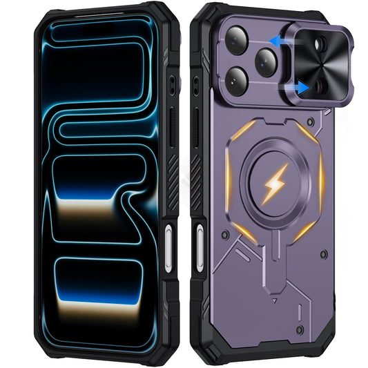 Compatible with iPhone 18 Pro Max Mecha Magnetic Sliding Camshield Phone Case - Purple