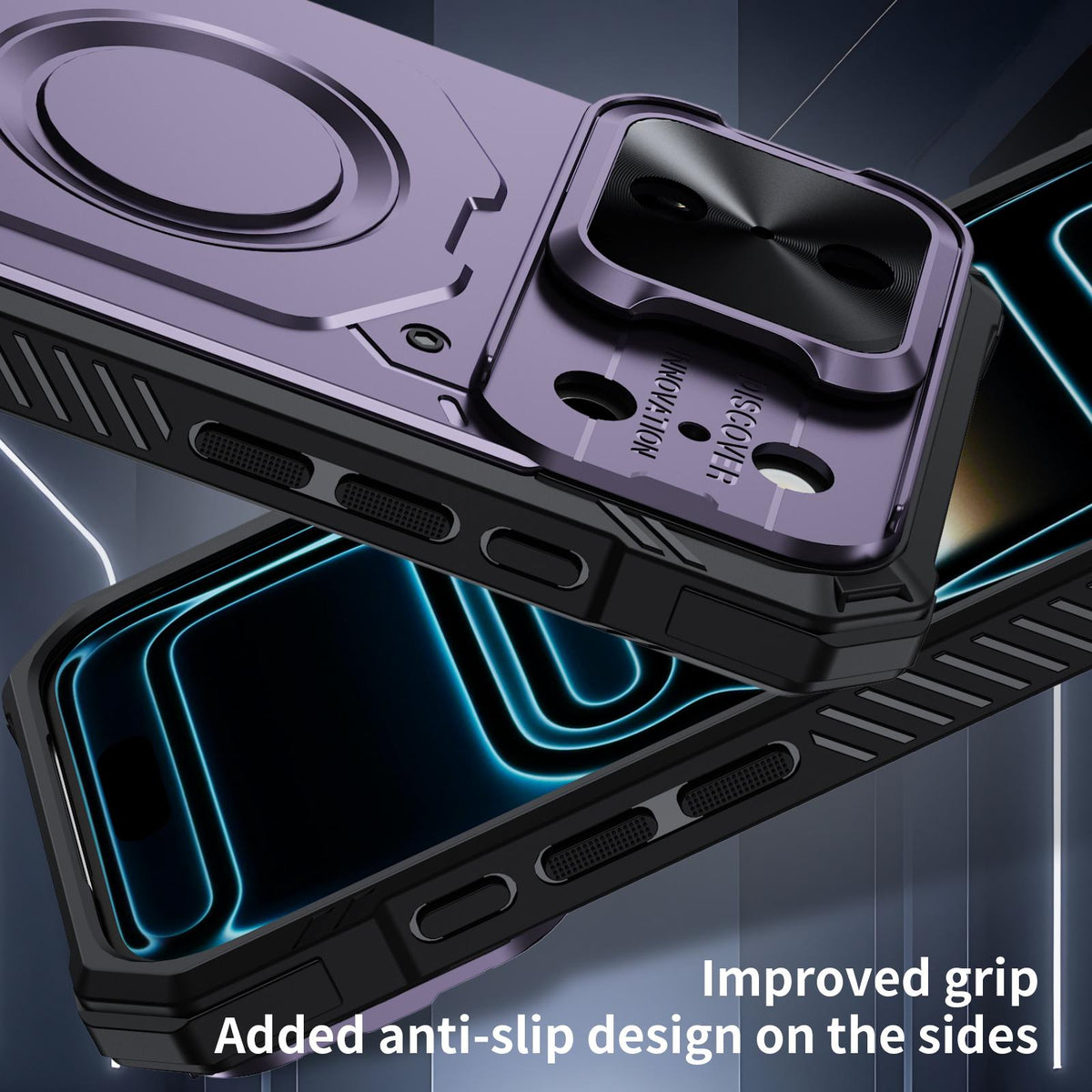 Compatible with iPhone 18 Pro Max Mecha Magnetic Sliding Camshield Phone Case - Purple