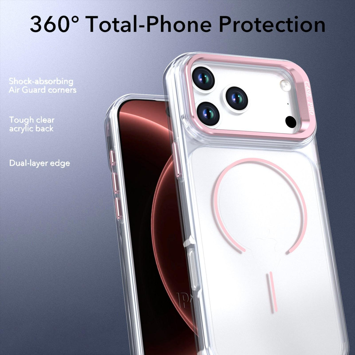 Compatible with iPhone 18 Pro Max Bright Color Clear MagSafe Lens Frame Holder Phone Case - Pink