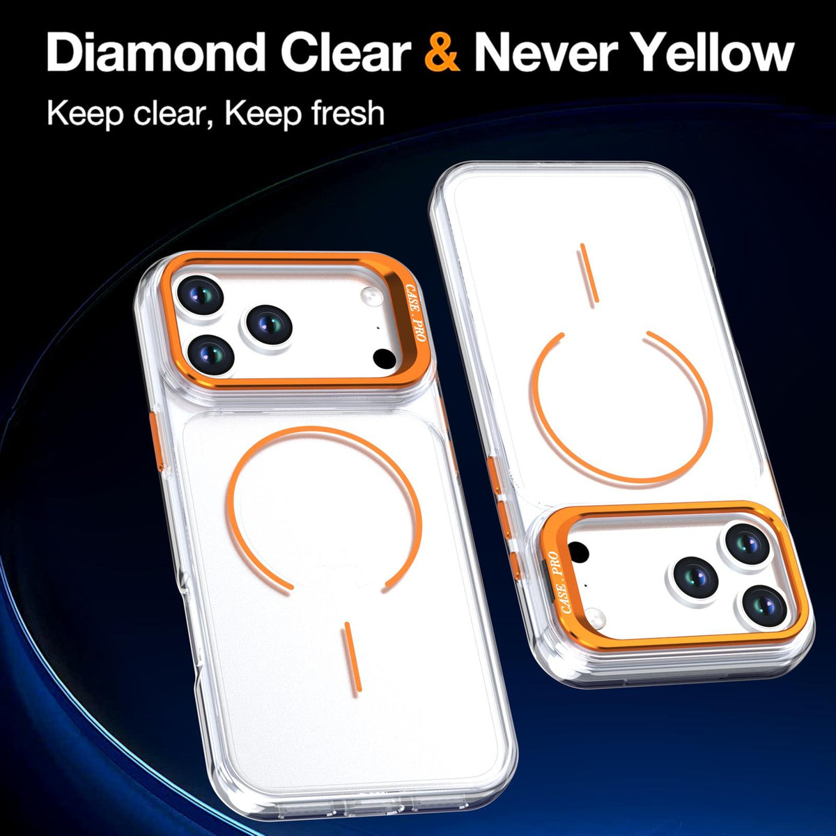 Compatible with iPhone 18 Pro Max Bright Color Clear MagSafe Lens Frame Holder Phone Case - Orange