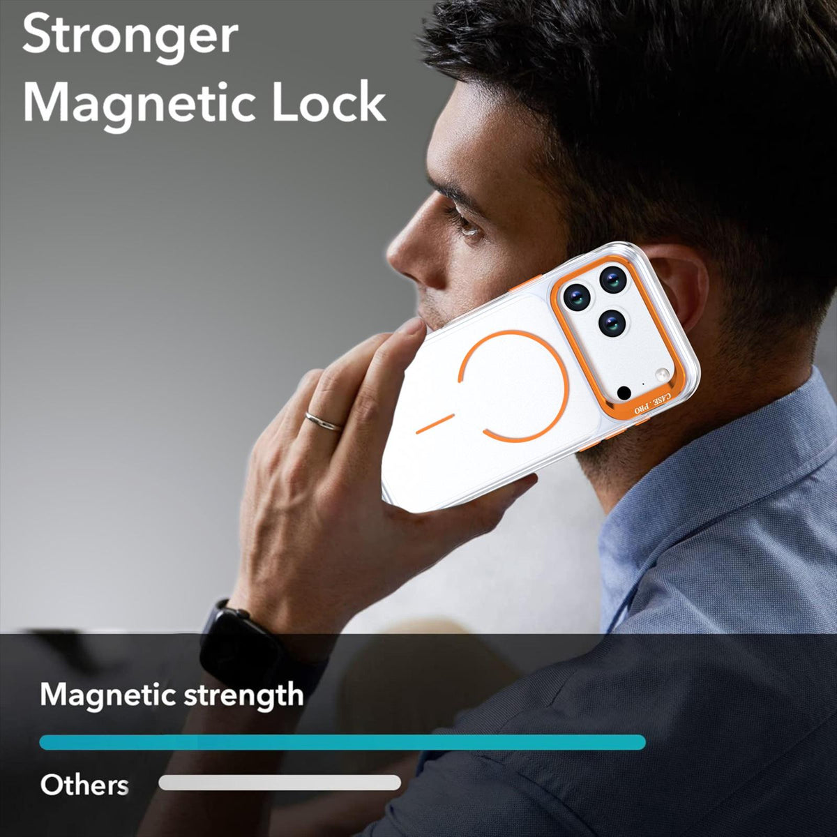 Compatible with iPhone 18 Pro Max Bright Color Clear MagSafe Lens Frame Holder Phone Case - Orange