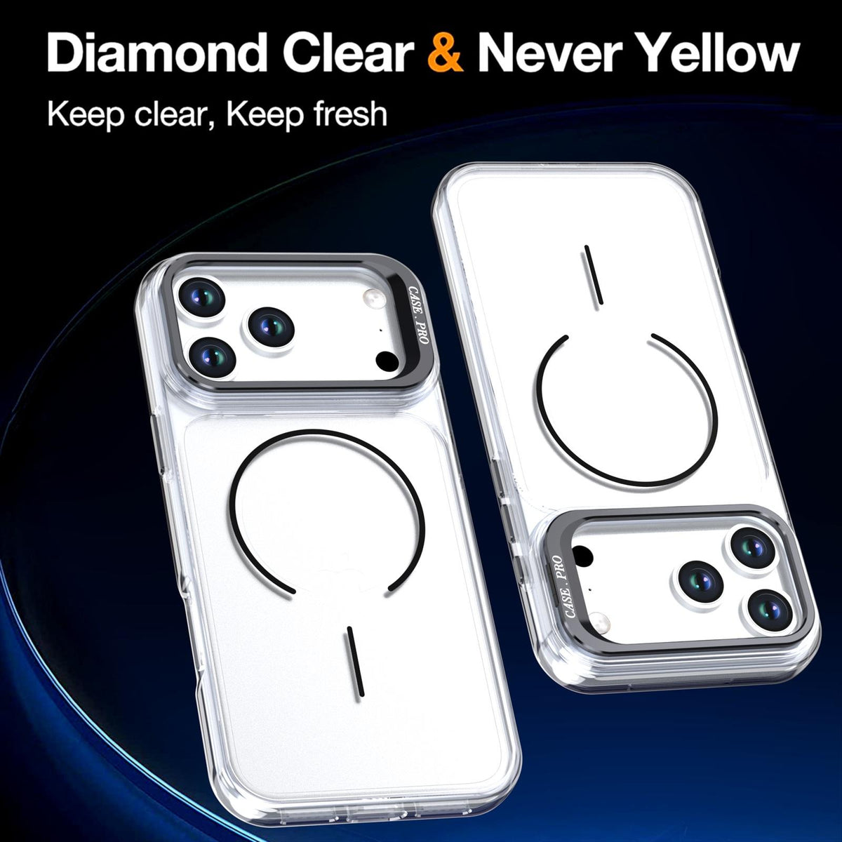 Compatible with iPhone 18 Pro Max Bright Color Clear MagSafe Lens Frame Holder Phone Case - Black