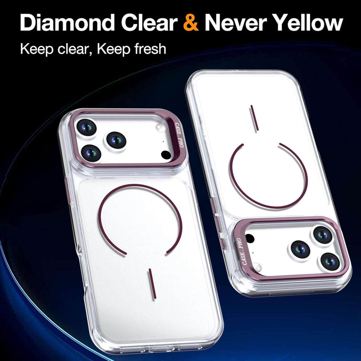 Compatible with iPhone 18 Pro Max Bright Color Clear MagSafe Lens Frame Holder Phone Case - Wine Red