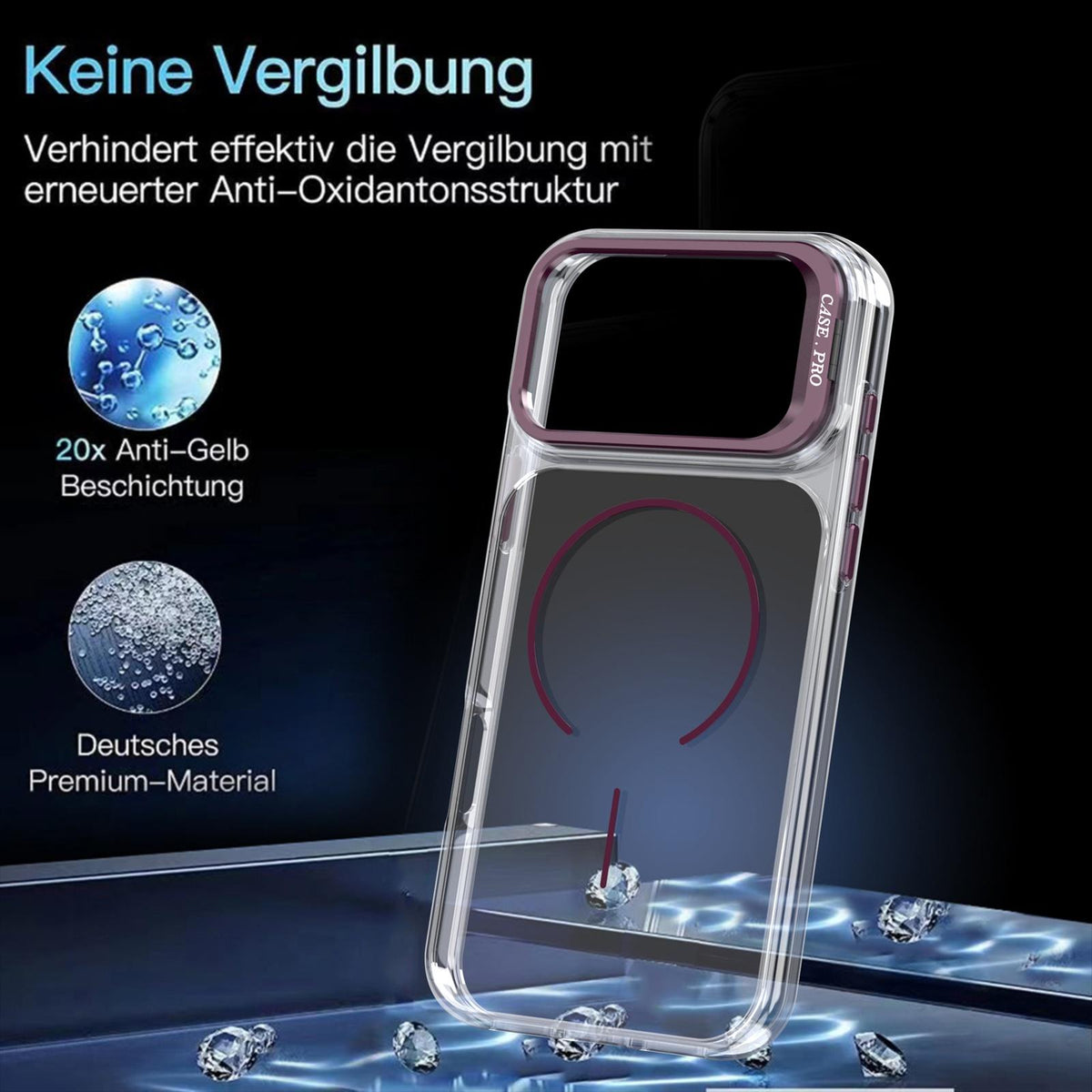 Compatible with iPhone 18 Pro Max Bright Color Clear MagSafe Lens Frame Holder Phone Case - Wine Red