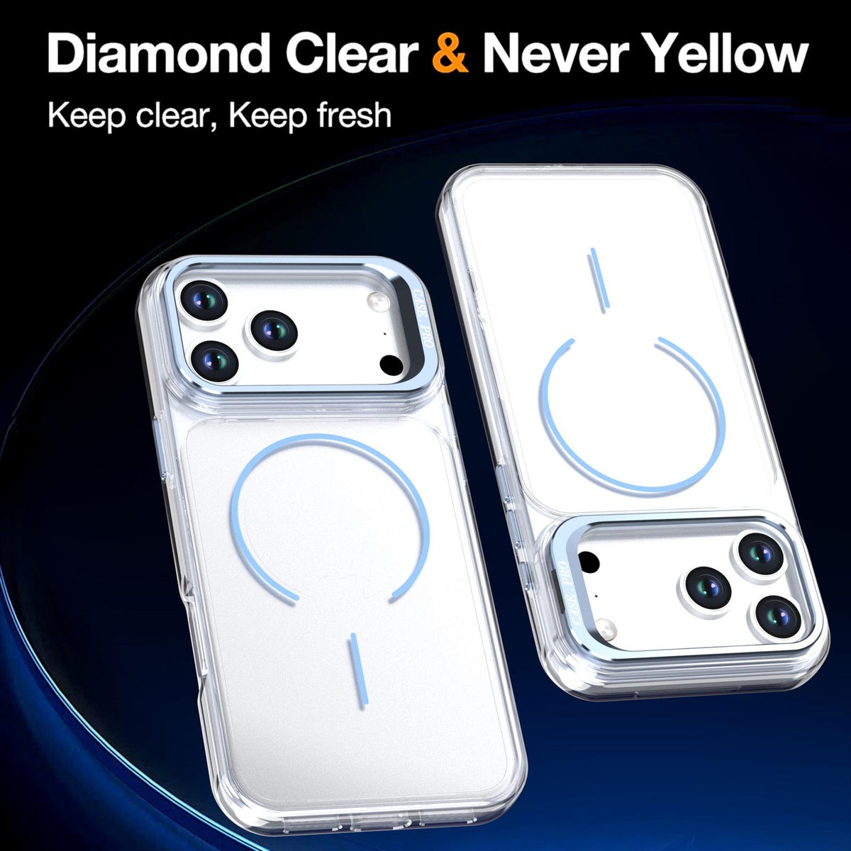Compatible with iPhone 18 Pro Max Bright Color Clear MagSafe Lens Frame Holder Phone Case - Light Blue