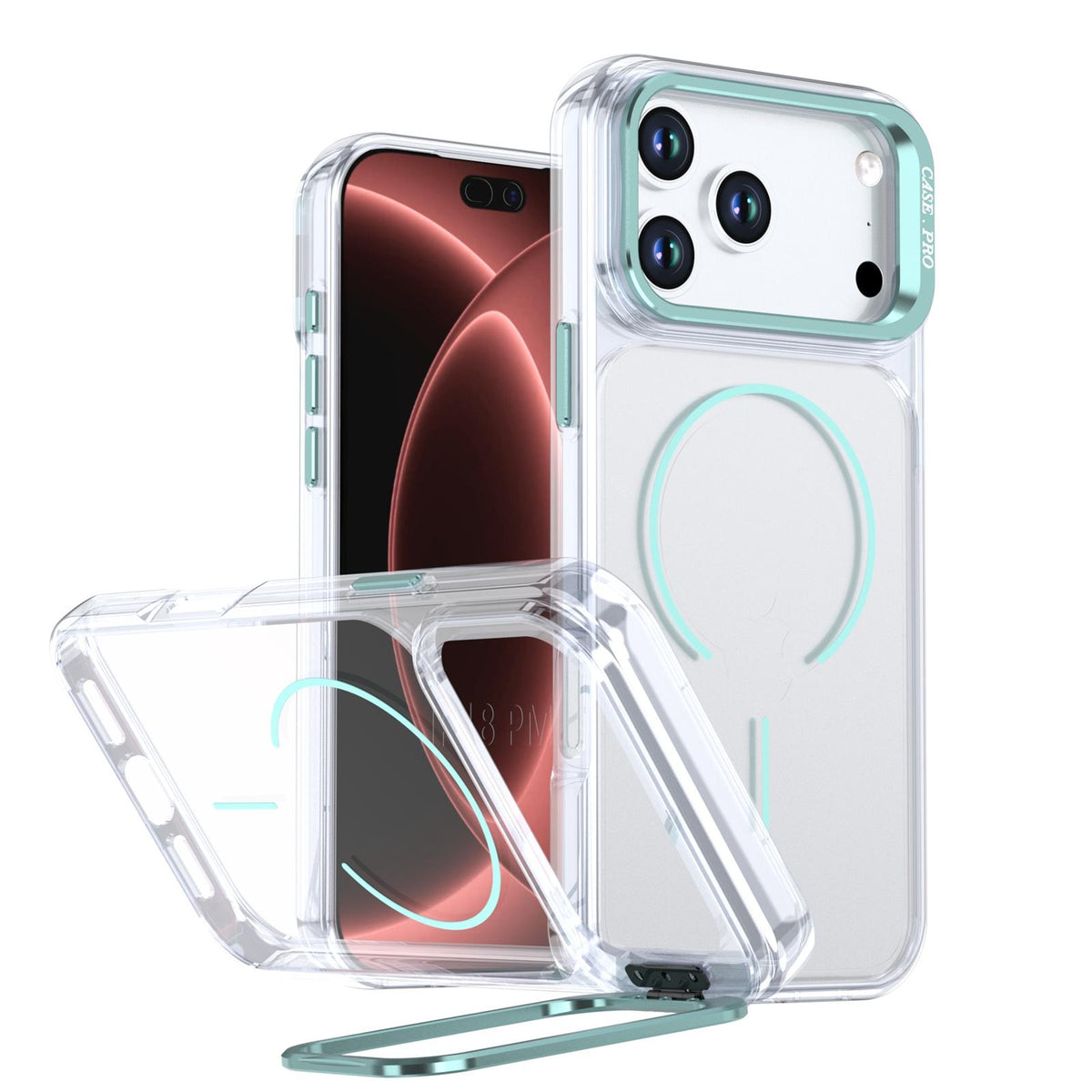 Compatible with iPhone 18 Pro Bright Color Clear MagSafe Lens Frame Holder Phone Case - Blue