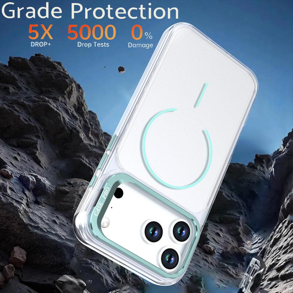 Compatible with iPhone 18 Pro Bright Color Clear MagSafe Lens Frame Holder Phone Case - Blue