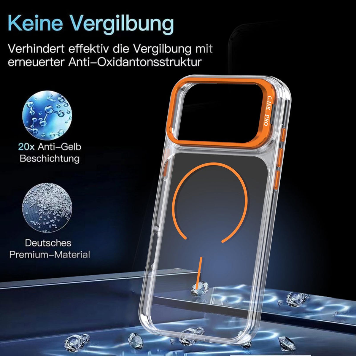 Compatible with iPhone 18 Pro Bright Color Clear MagSafe Lens Frame Holder Phone Case - Orange