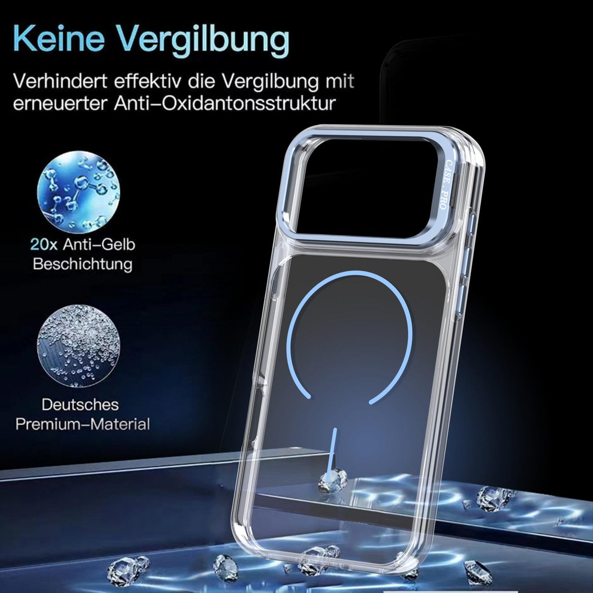 Compatible with iPhone 18 Pro Bright Color Clear MagSafe Lens Frame Holder Phone Case - Light Blue
