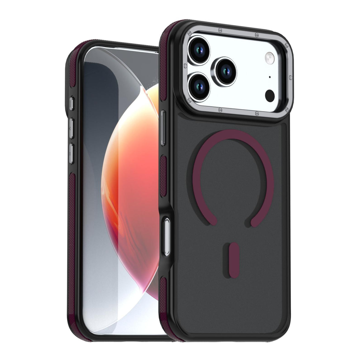 Compatible with iPhone 18 Pro Dual Color Skin Feel Magnetic Phone Case - Wine Red