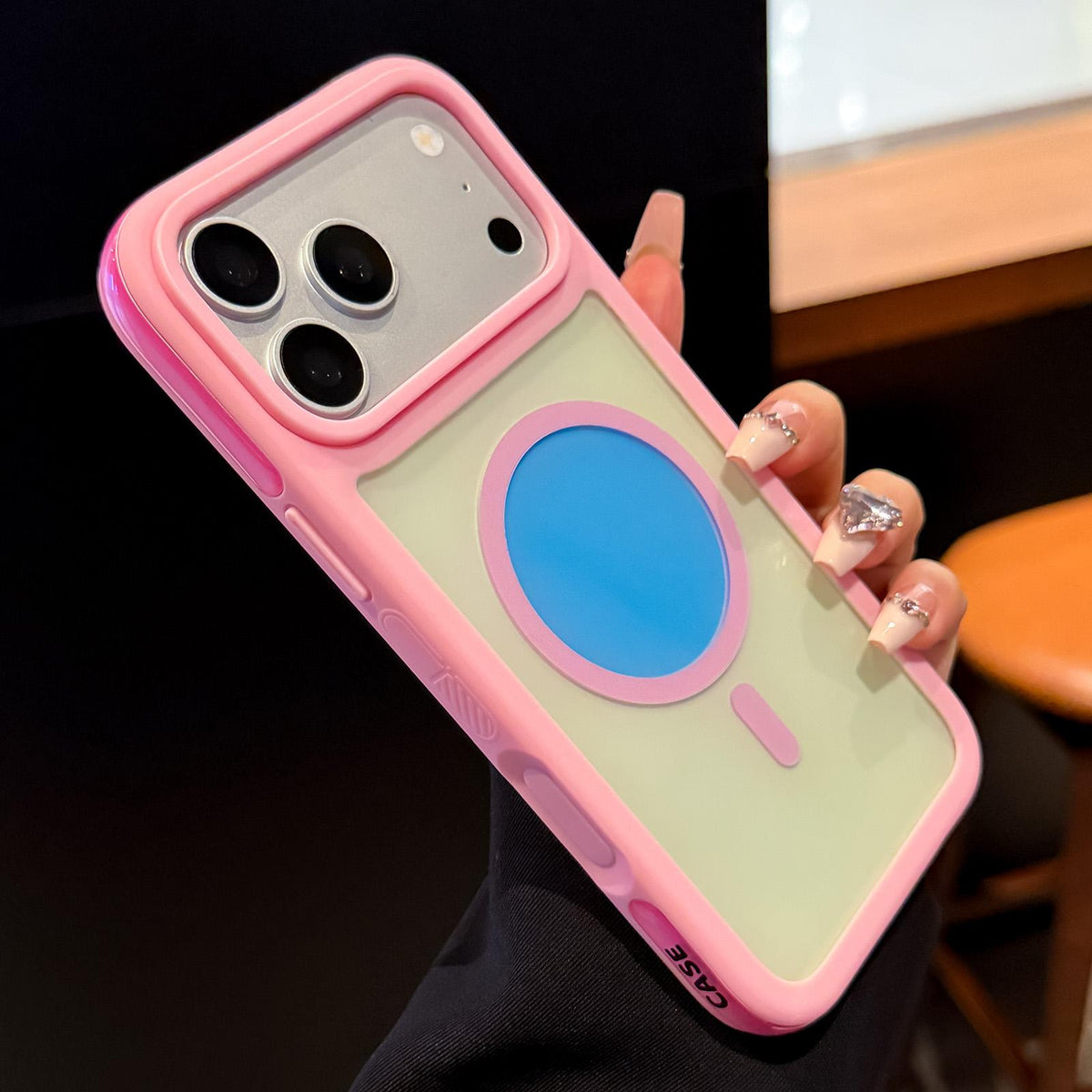 Compatible with iPhone 18 Pro Max Color Blocked 2 in 1 PC Dual-Layer TPU Magnetic Phone Case - Pink + Blue