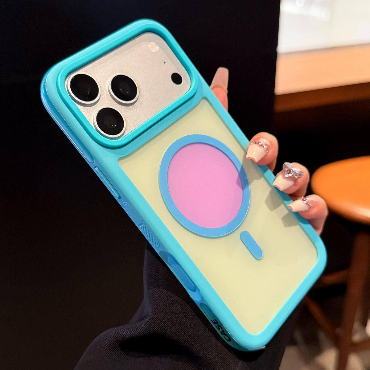Compatible with iPhone 18 Pro Max Color Blocked 2 in 1 PC Dual-Layer TPU Magnetic Phone Case - Blue + Pink