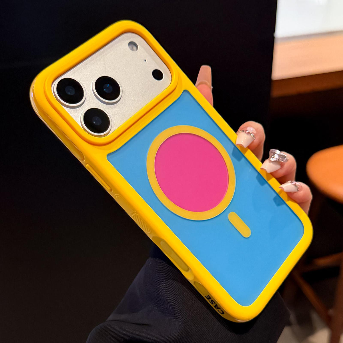 Compatible with iPhone 18 Pro Color Blocked 2 in 1 PC Dual-Layer TPU Magnetic Phone Case - Yellow + Red