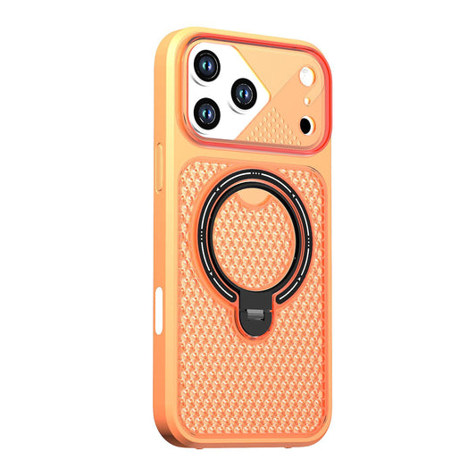 Compatible with iPhone 18 Pro Max Colored Cooling 360 Degree Rotation Ring Holder Magnetic Phone Case - Orange