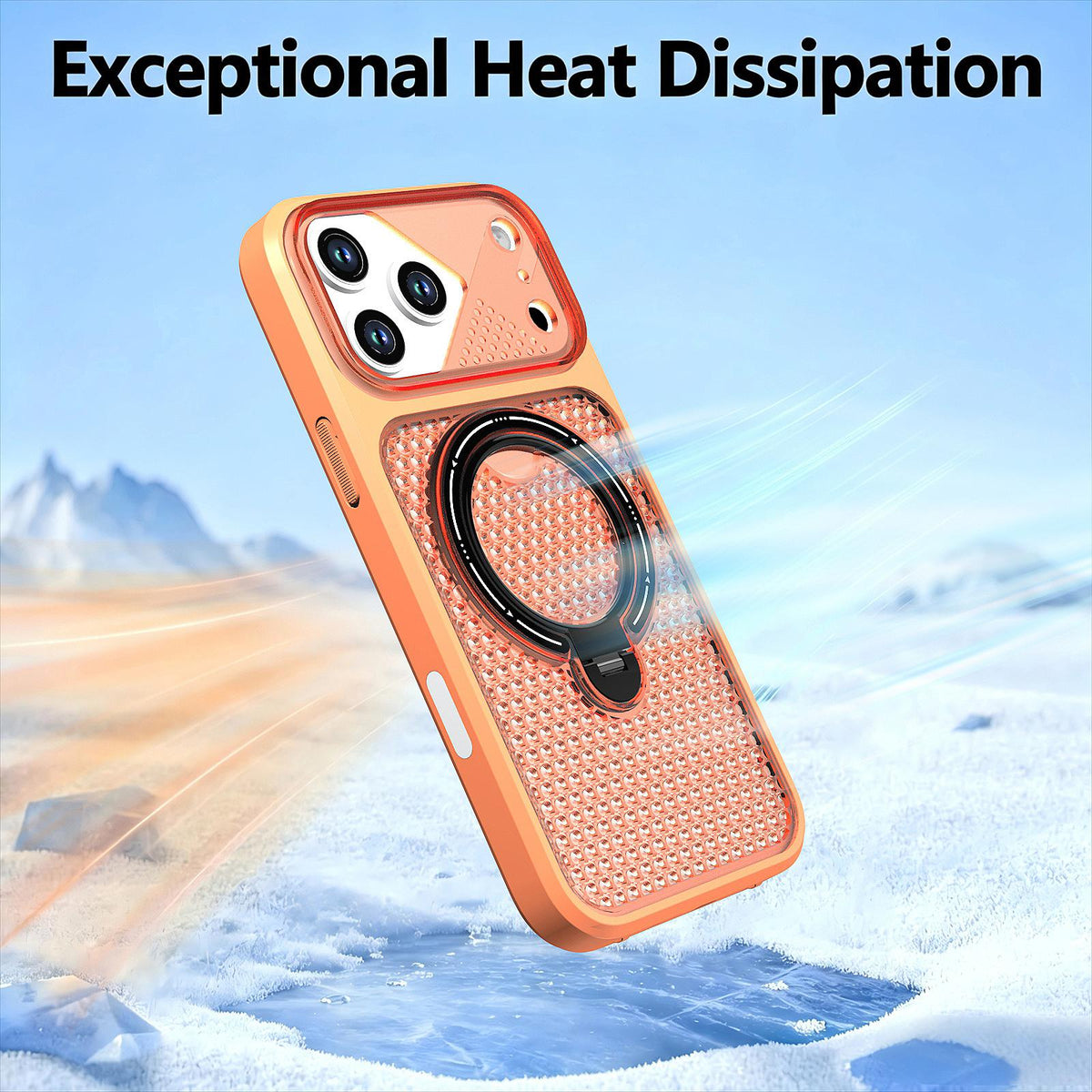 Compatible with iPhone 18 Pro Max Colored Cooling 360 Degree Rotation Ring Holder Magnetic Phone Case - Orange
