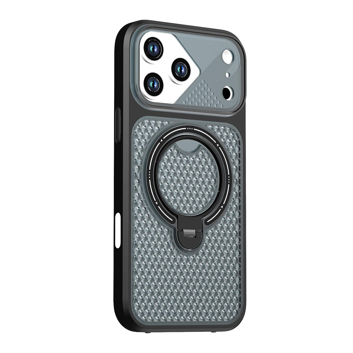 Compatible with iPhone 18 Pro Max Colored Cooling 360 Degree Rotation Ring Holder Magnetic Phone Case - Black
