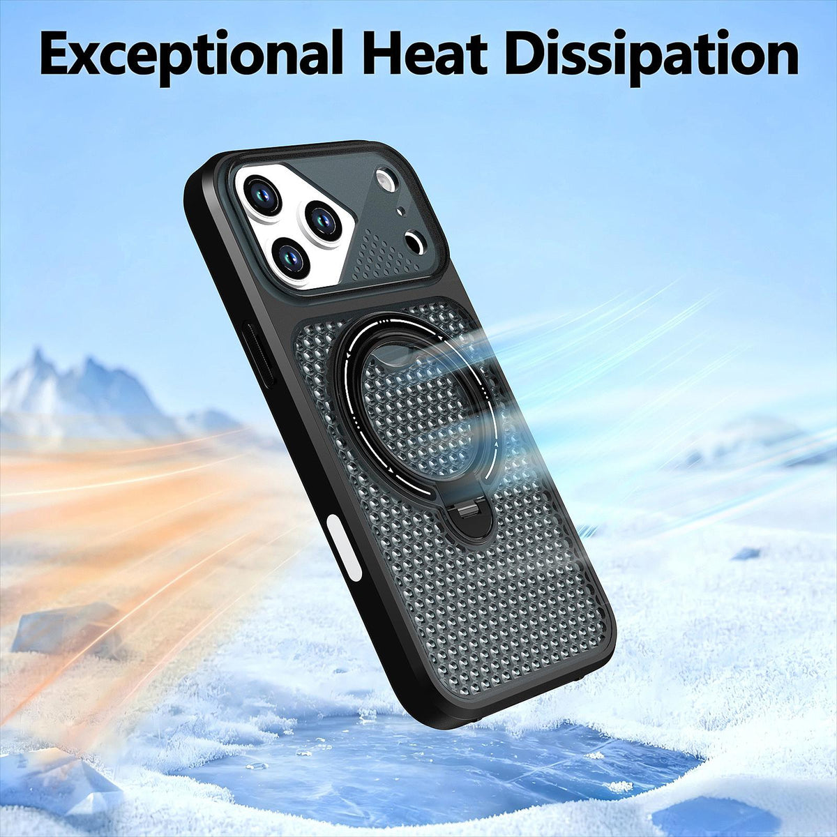 Compatible with iPhone 18 Pro Max Colored Cooling 360 Degree Rotation Ring Holder Magnetic Phone Case - Black