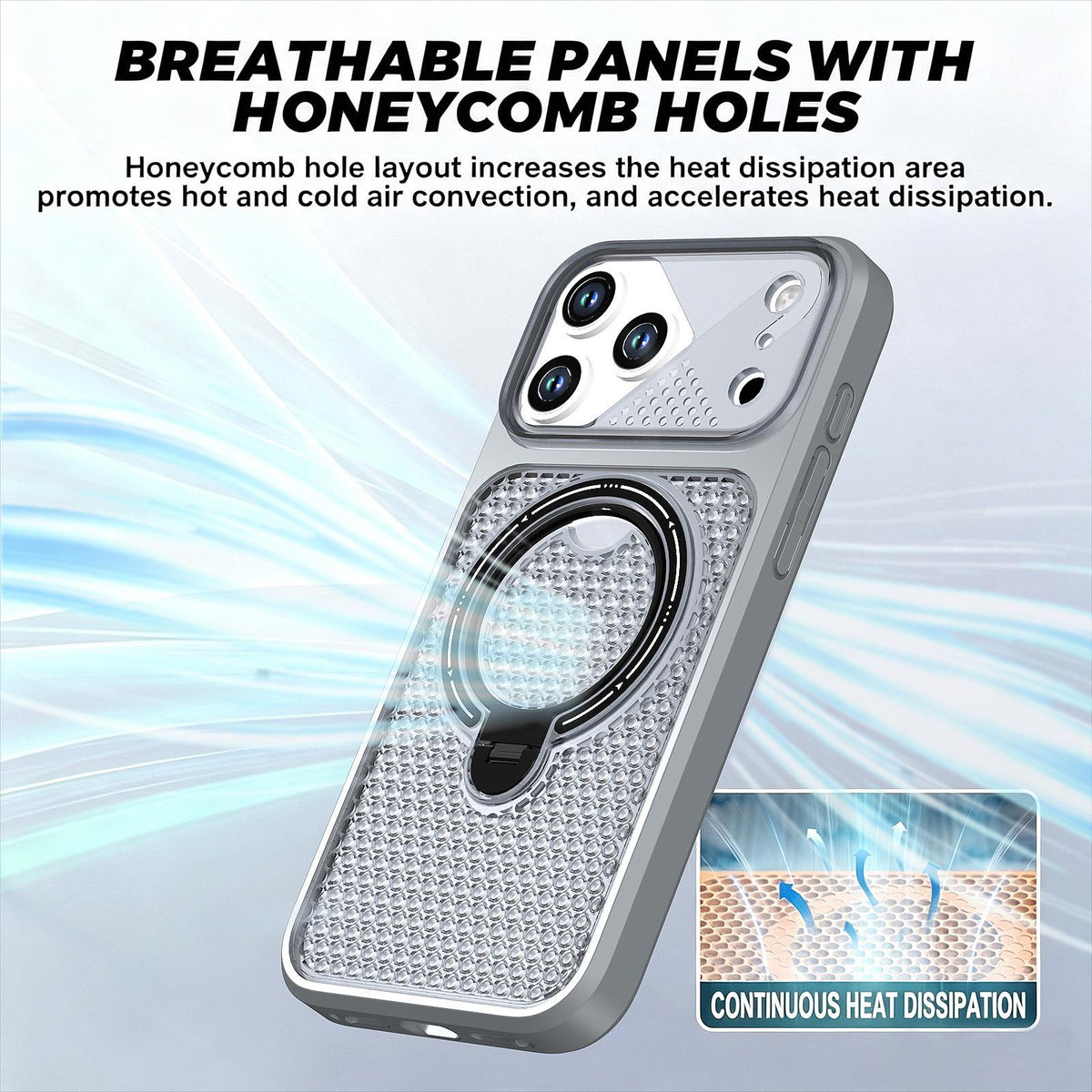 Compatible with iPhone 18 Pro Max Colored Cooling 360 Degree Rotation Ring Holder Magnetic Phone Case - Grey