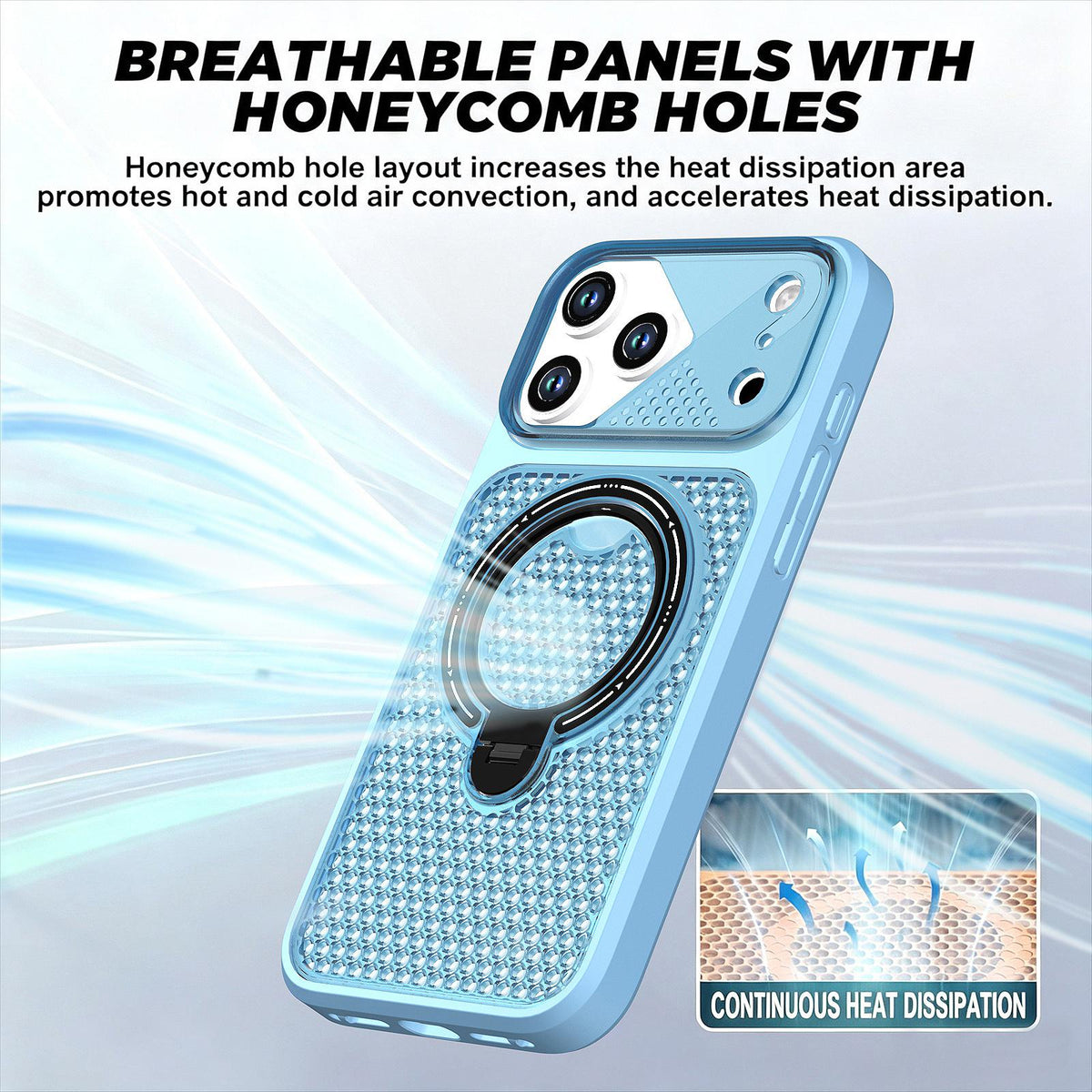 Compatible with iPhone 18 Pro Max Colored Cooling 360 Degree Rotation Ring Holder Magnetic Phone Case - Blue