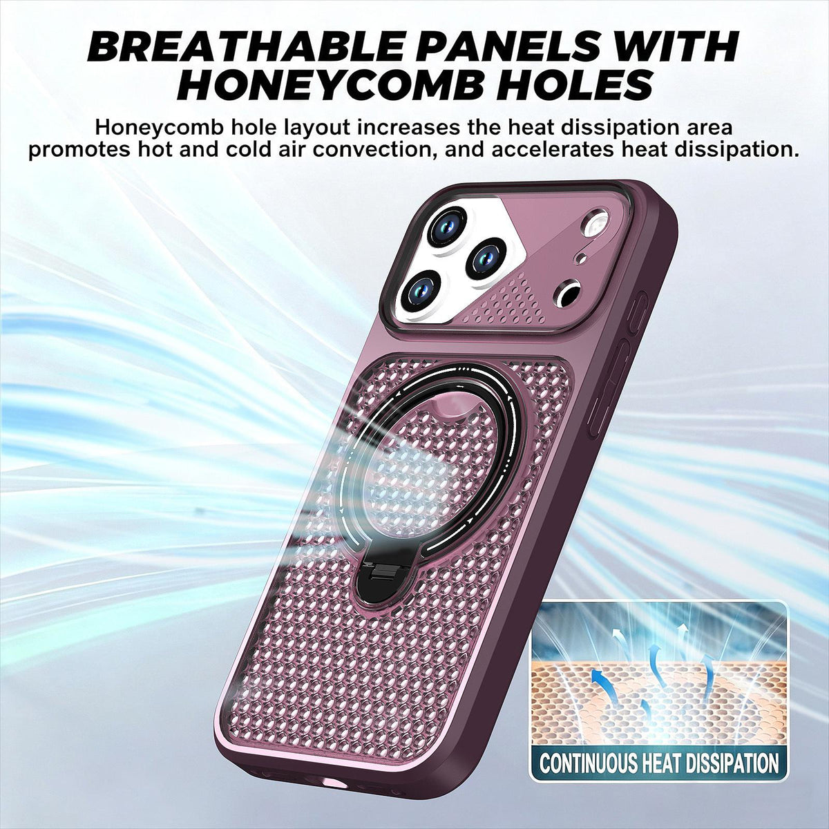 Compatible with iPhone 18 Pro Max Colored Cooling 360 Degree Rotation Ring Holder Magnetic Phone Case - Red