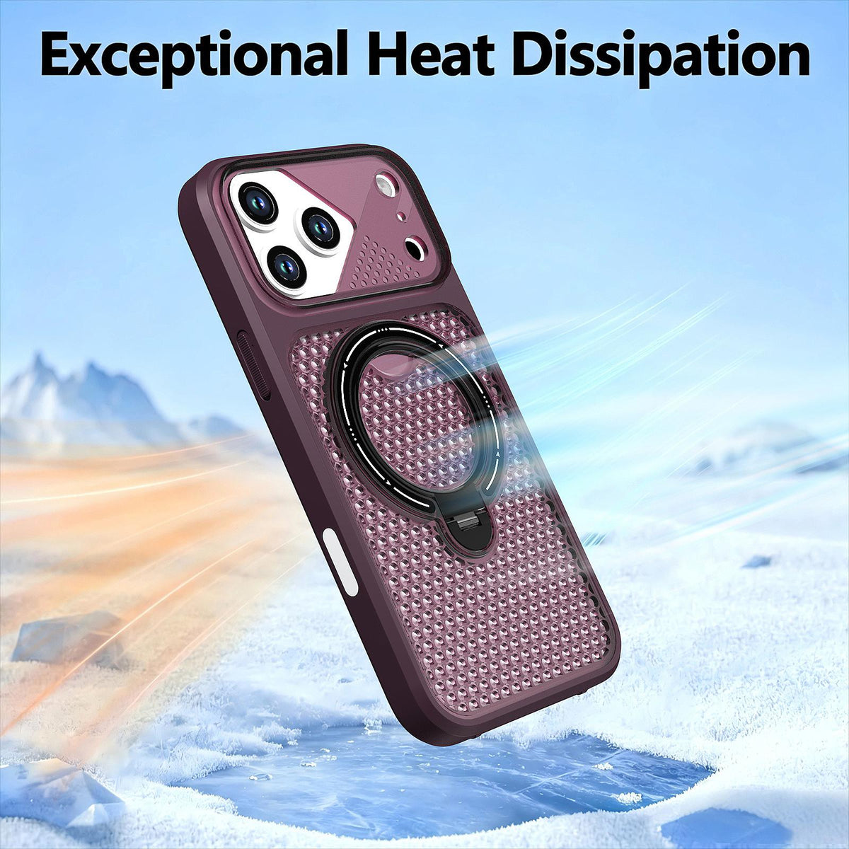 Compatible with iPhone 18 Pro Max Colored Cooling 360 Degree Rotation Ring Holder Magnetic Phone Case - Red