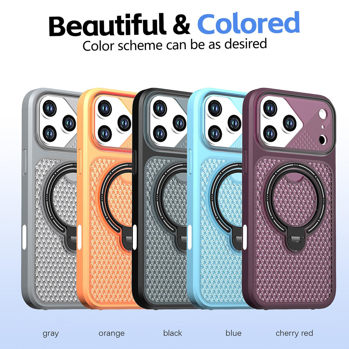 Compatible with iPhone 18 Pro Max Colored Cooling 360 Degree Rotation Ring Holder Magnetic Phone Case - Grey