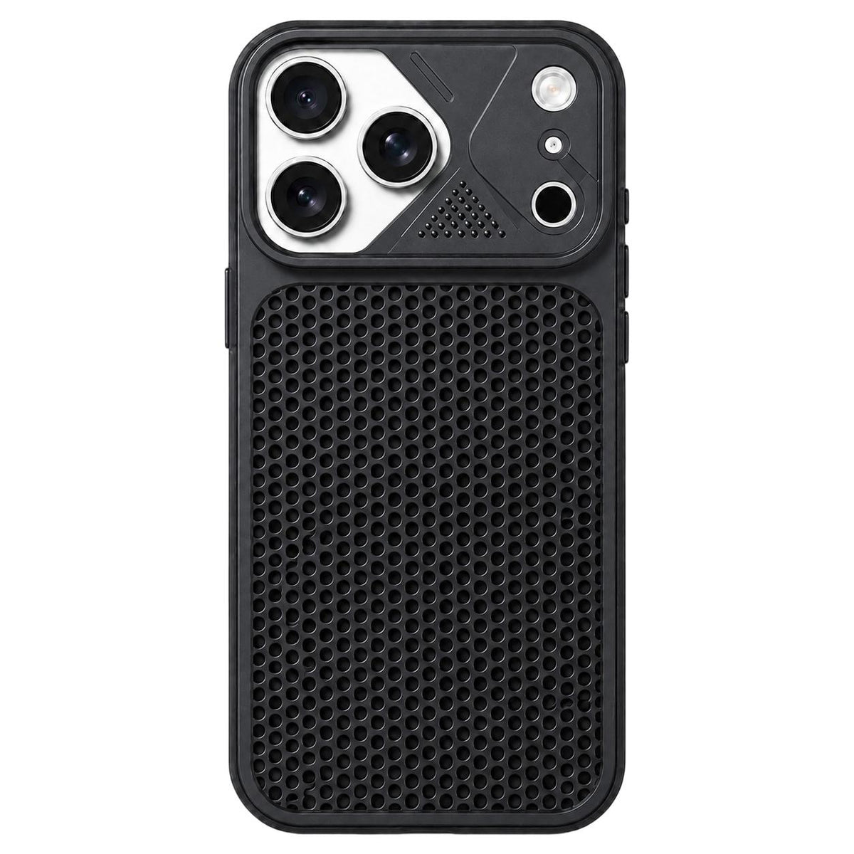 Compatible with iPhone 18 Pro Mecha Style Heat Dissipation Mesh TPU Phone Case - Black