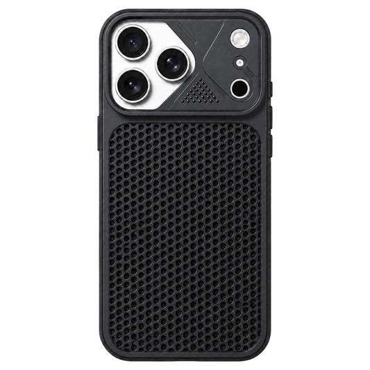 Compatible with iPhone 18 Pro Max Mecha Style Heat Dissipation Mesh TPU Phone Case - Black