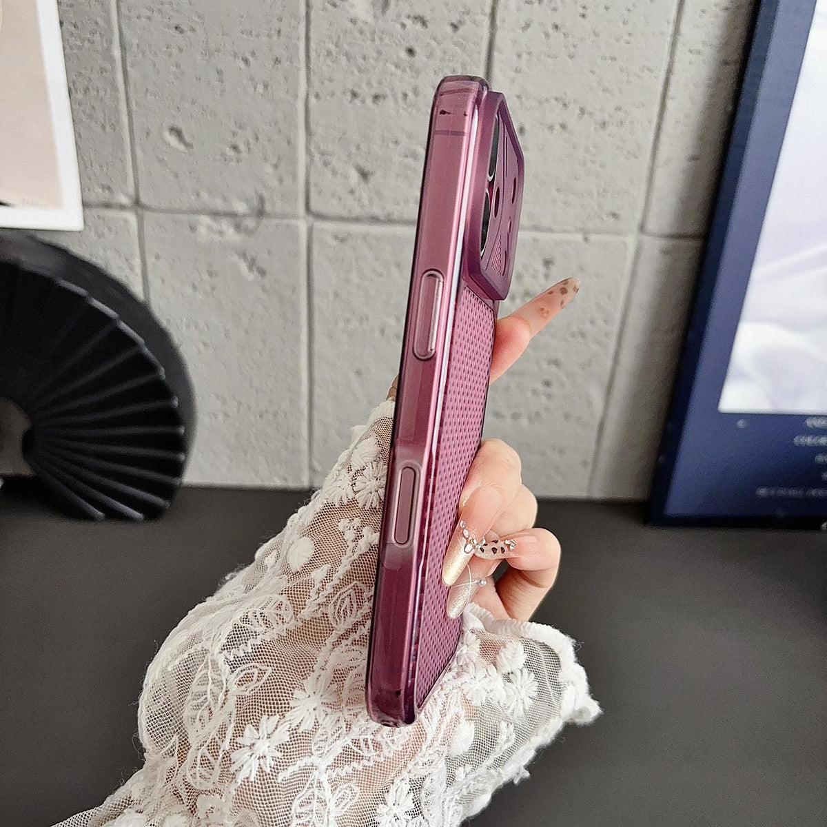 Compatible with iPhone 18 Pro Max Mecha Style Heat Dissipation Mesh TPU Phone Case - Transparent Purple