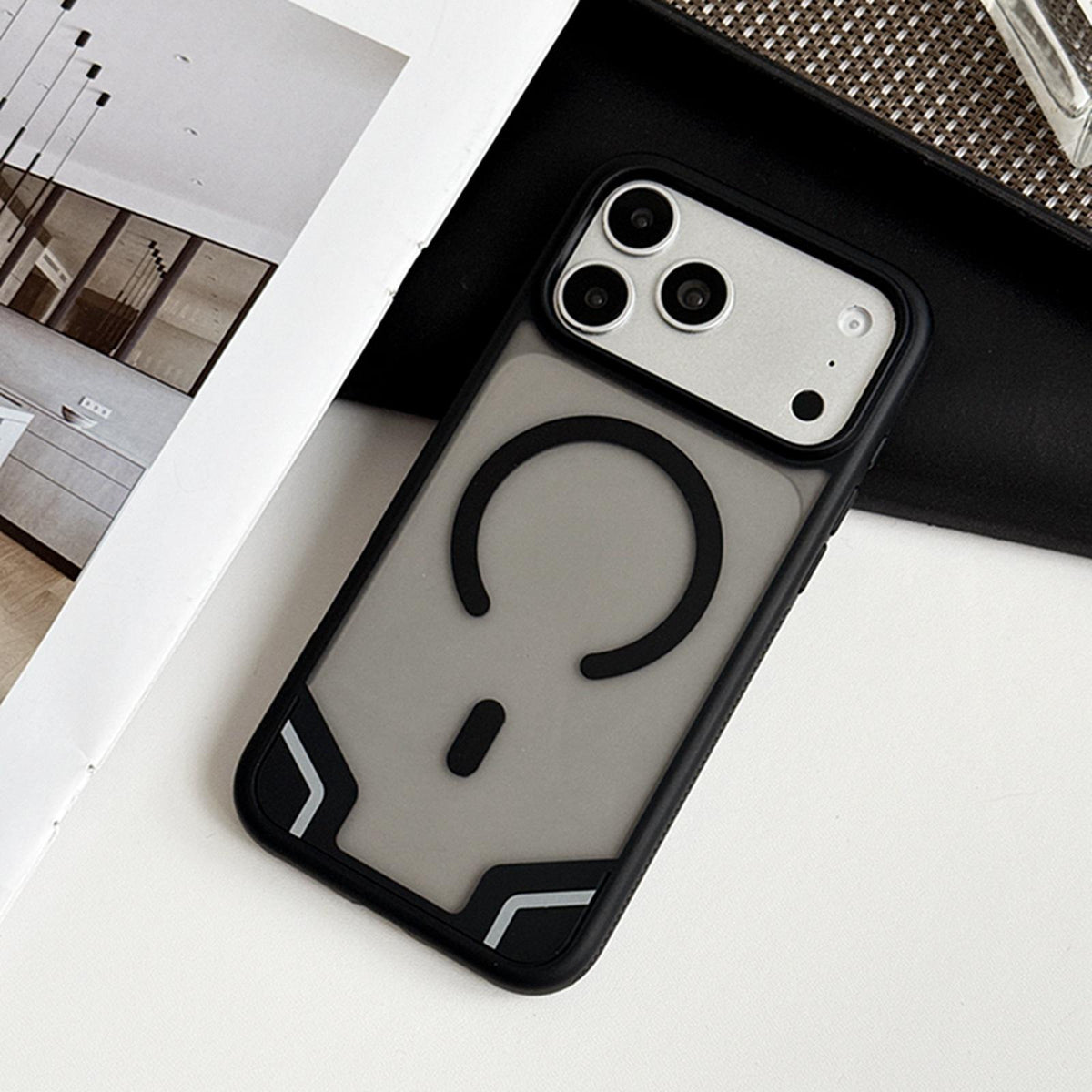 Compatible with iPhone 18 Pro Max Armor 2 in 1 TPU Dual-Layer PC Frosted Magnetic Phone Case - Black