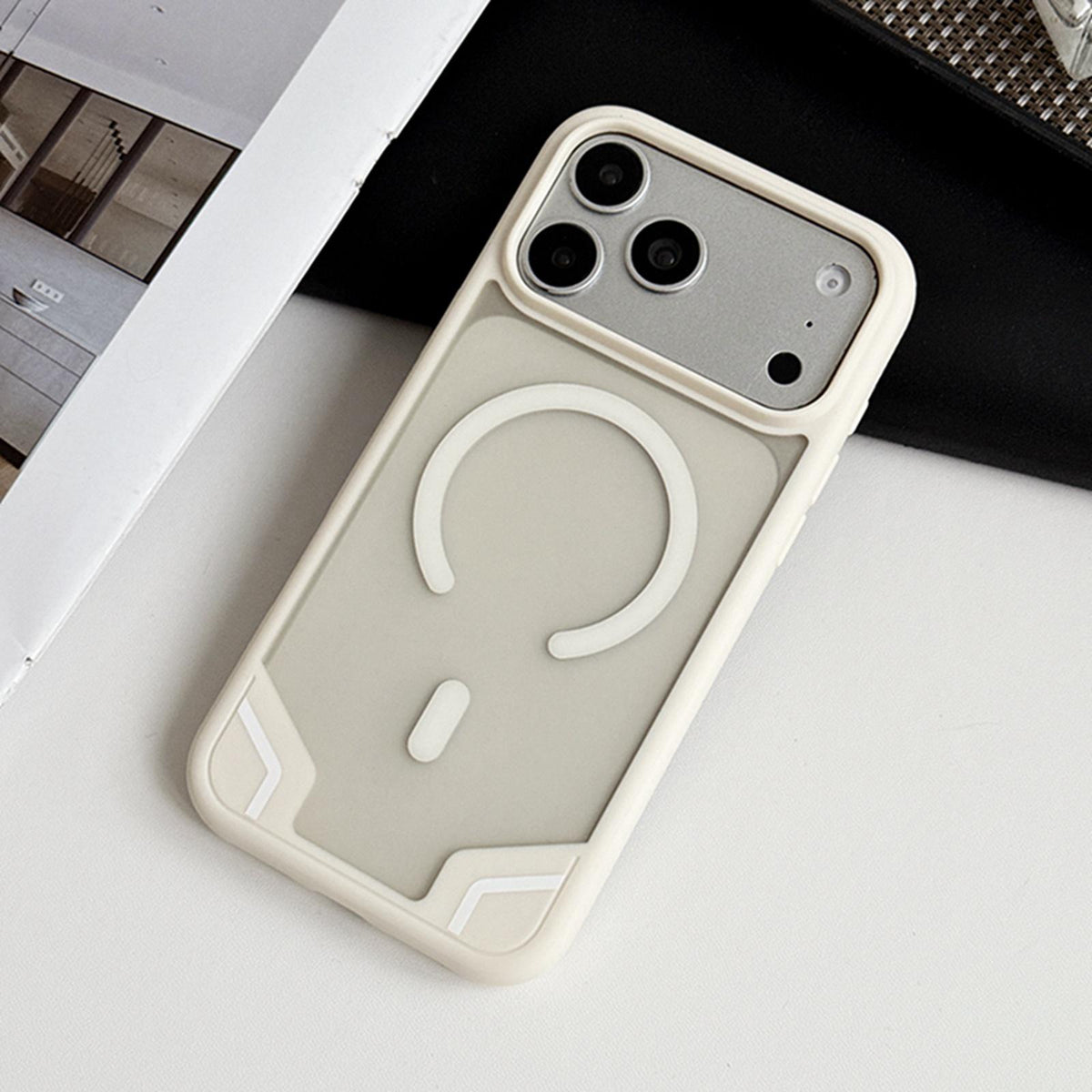 Compatible with iPhone 18 Pro Max Armor 2 in 1 TPU Dual-Layer PC Frosted Magnetic Phone Case - White