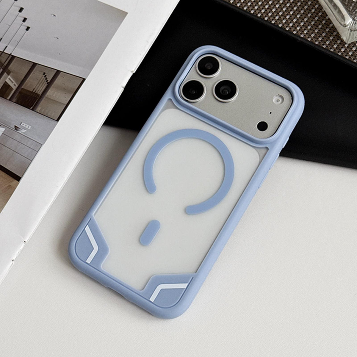 Compatible with iPhone 18 Pro Armor 2 in 1 TPU Dual-Layer PC Frosted Magnetic Phone Case - Blue
