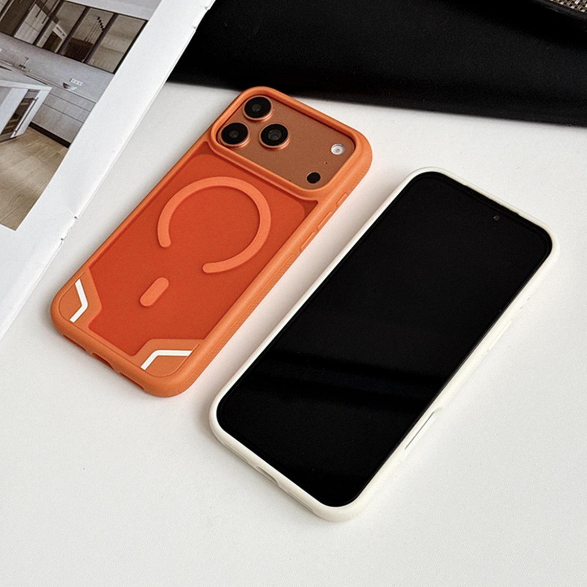 Compatible with iPhone 18 Pro Max Armor 2 in 1 TPU Dual-Layer PC Frosted Magnetic Phone Case - Black