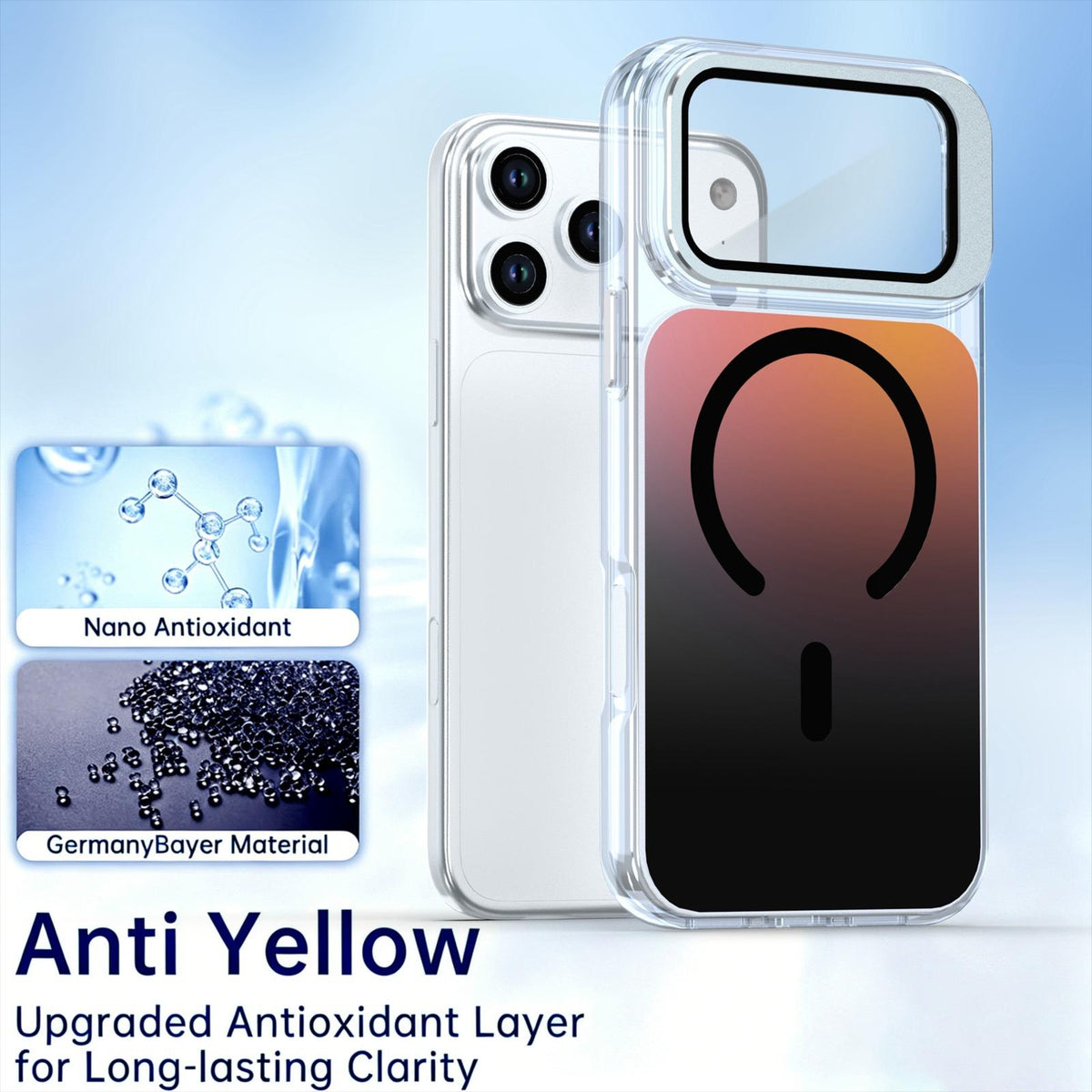 Compatible with iPhone 18 Pro Max Gradient Discolor Lens Protector Kickstand Magnetic Phone Case - Black