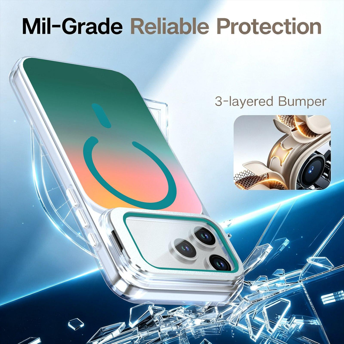 Compatible with iPhone 18 Pro Max Gradient Discolor Lens Protector Kickstand Magnetic Phone Case - Green