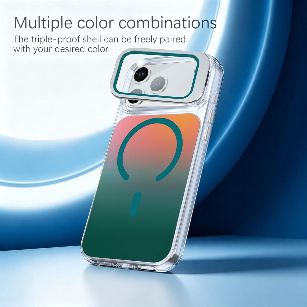 Compatible with iPhone 18 Pro Max Gradient Discolor Lens Protector Kickstand Magnetic Phone Case - Green