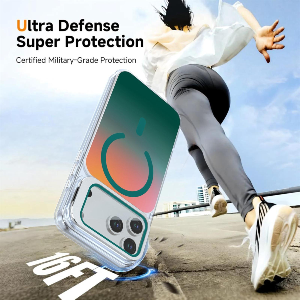 Compatible with iPhone 18 Pro Max Gradient Discolor Lens Protector Kickstand Magnetic Phone Case - Green